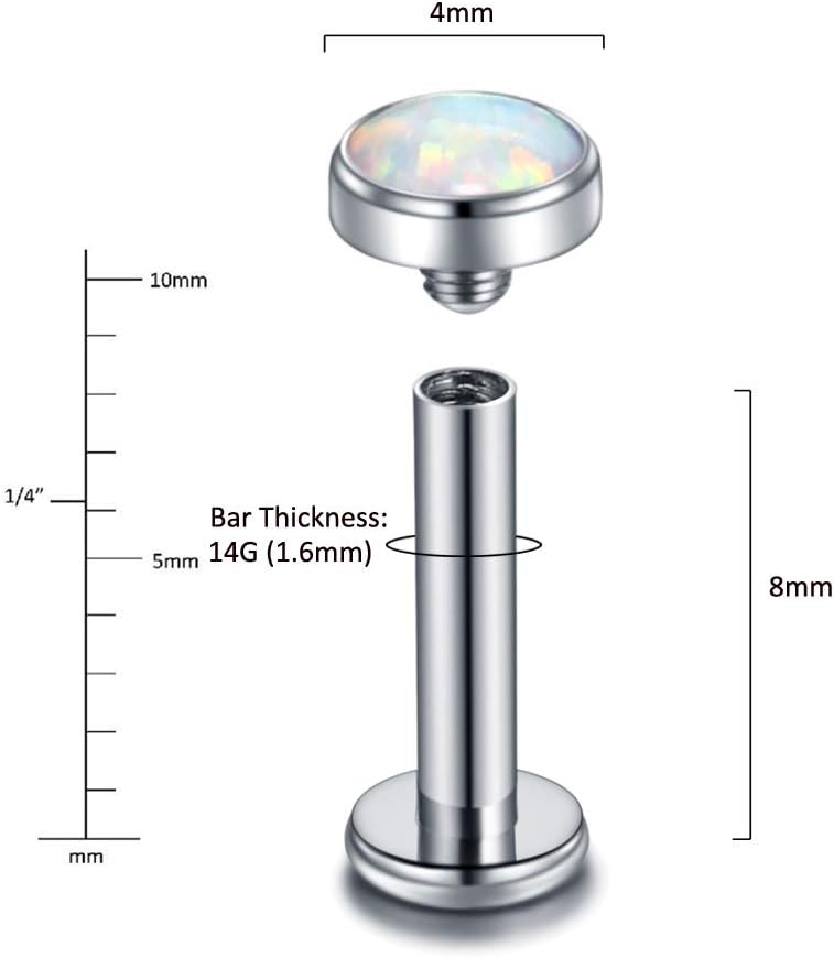 Xpircn Store 14G 16G 18G G23 Titanium Opal CZ Labret Monroe Lip Rings Studs Helix Cartilage Tragus Stud Piercing Jewelry, 1 Piece - Image 1
